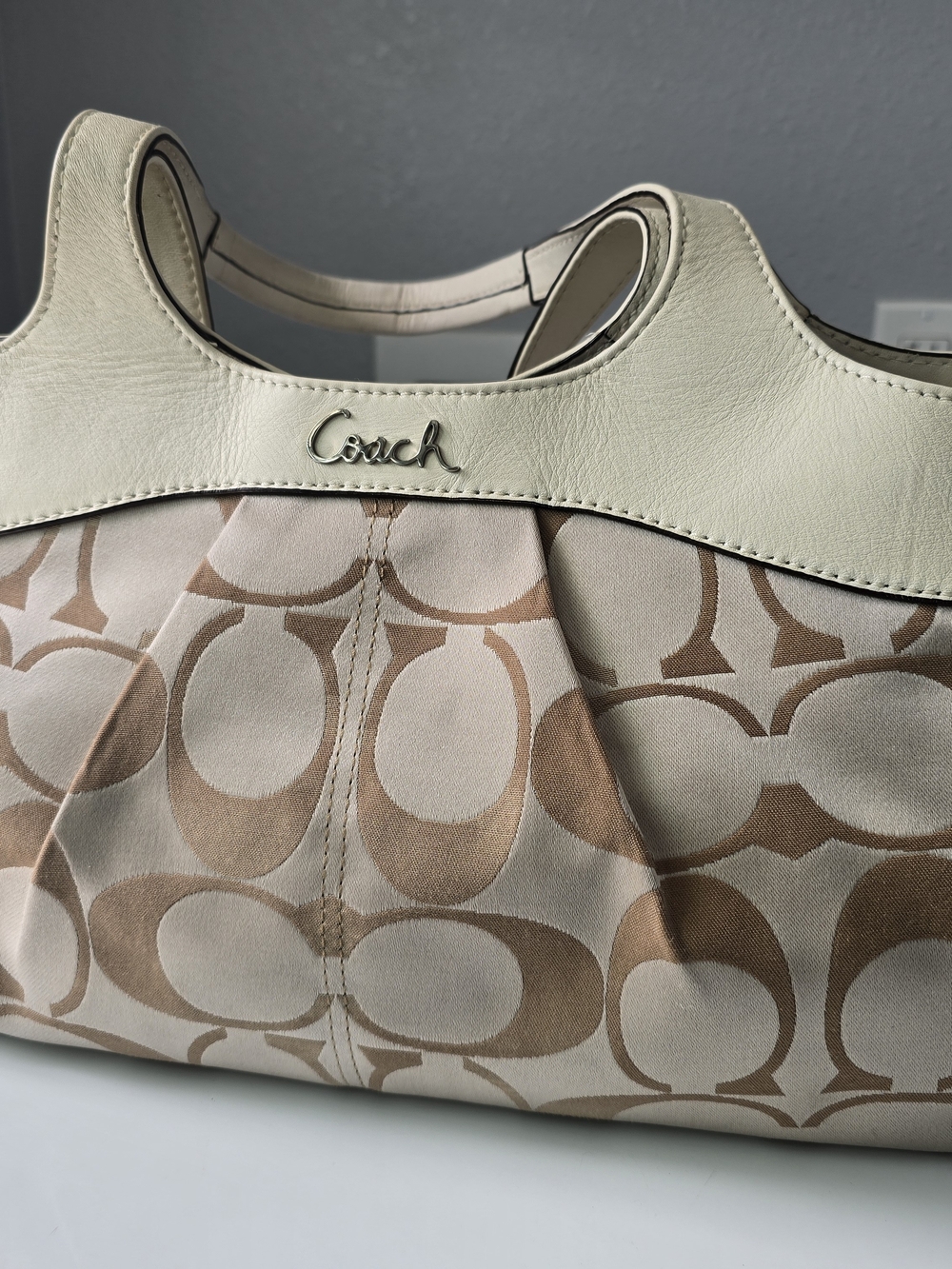 Coach Cream & Tan Signature Canvas Shoulder Bag